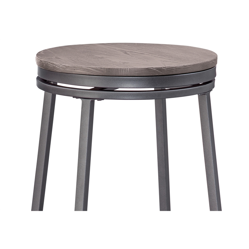 Home Square Metal and Wood Backless Bar Stool in Gray - Set of 2