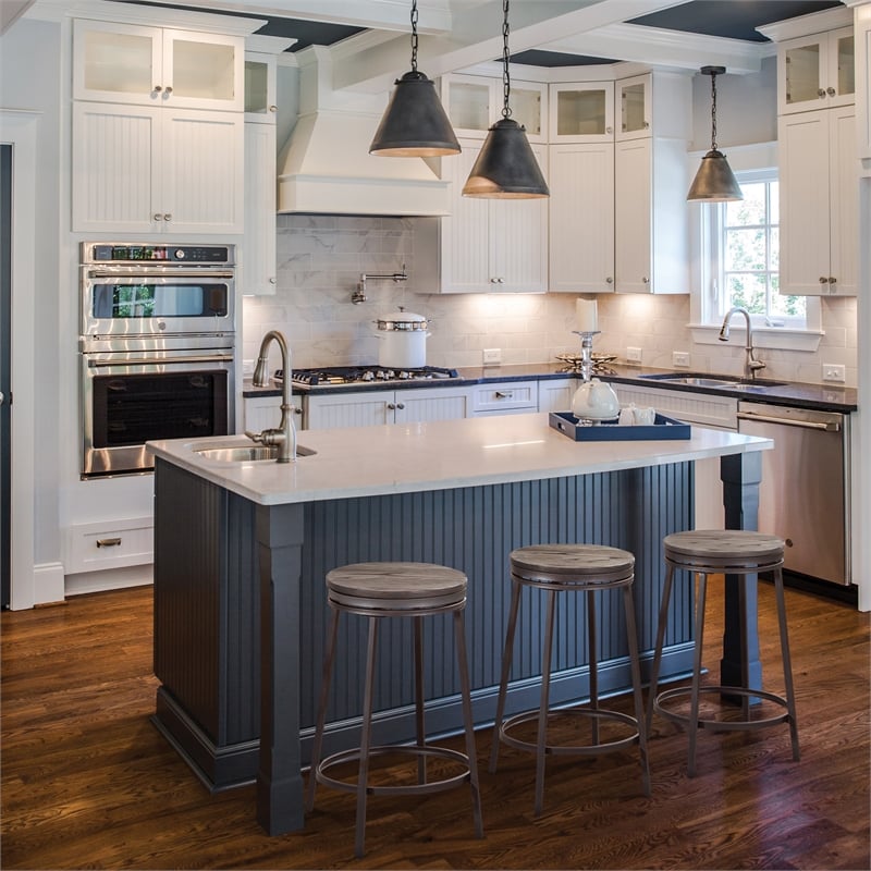 Home Square Metal and Wood Backless Bar Stool in Gray - Set of 2