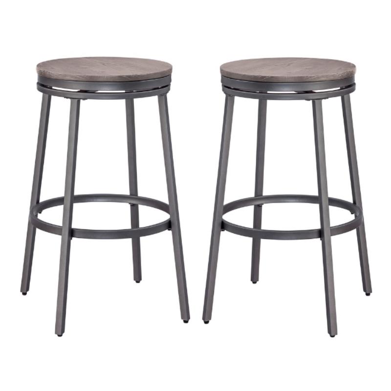 Home Square Metal and Wood Backless Bar Stool in Gray - Set of 2
