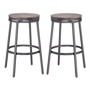 Home Square Metal and Wood Backless Bar Stool in Gray - Set of 2