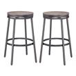 Home Square Metal and Wood Backless Bar Stool in Gray - Set of 2