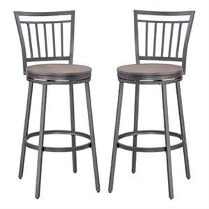 Home Square Metal Swivel Bar Stool in Gray Finish - Set of 2