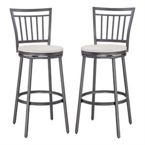 Home Square Metal Swivel Bar Stool in Gray and Whitewashed - Set of 2