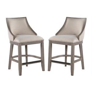 Home Square Solid Wood Driftwood Counter Stool in Gray Finish - Set of 2
