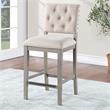 Home Square Fabric and Solid Wood Counter Stool in Cream - Set of 2