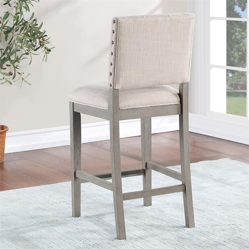 Home Square Fabric and Solid Wood Counter Stool in Cream - Set of 2