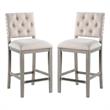 Home Square Fabric and Solid Wood Counter Stool in Cream - Set of 2