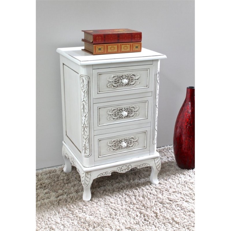 Home Square 3 Drawer End Table in Antique White Finish - Set of 2