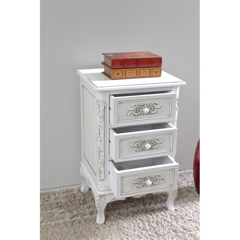 Home Square 3 Drawer End Table in Antique White Finish - Set of 2