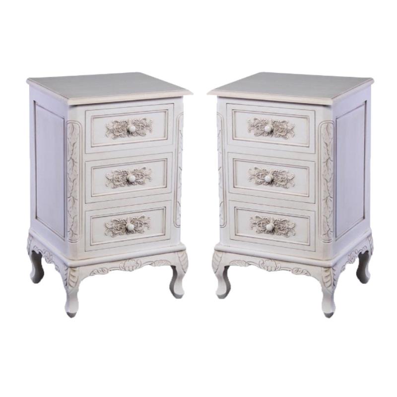 Home Square 3 Drawer End Table in Antique White Finish - Set of 2
