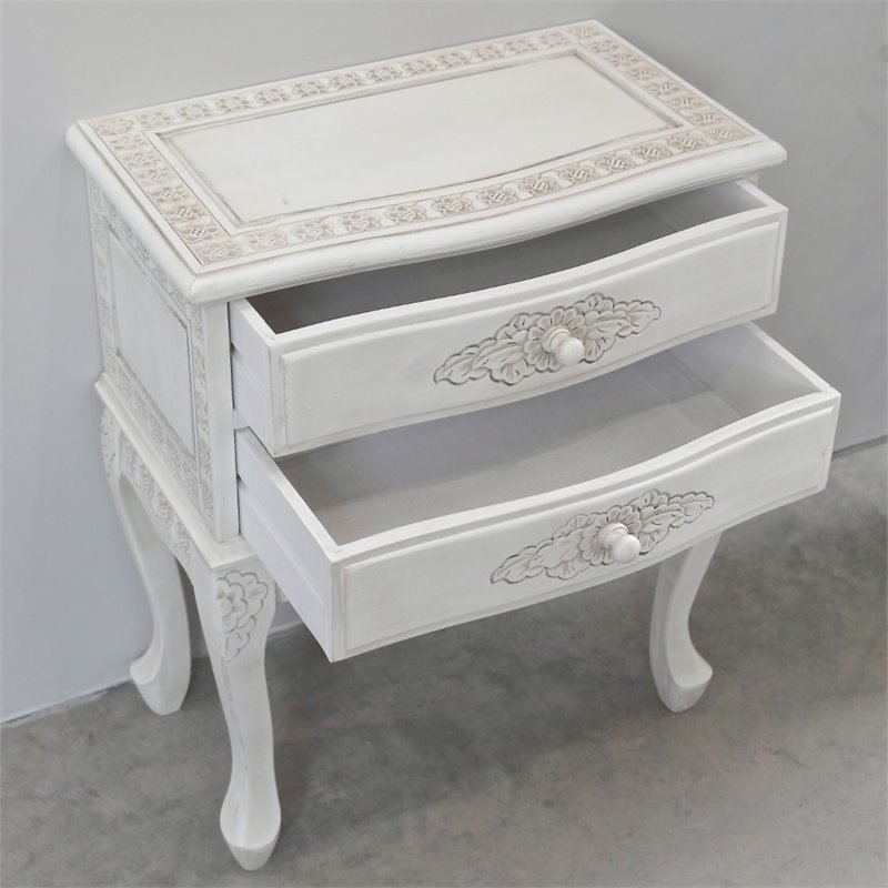 Home Square 2 Drawer End Table in Antique White Finish - Set of 2