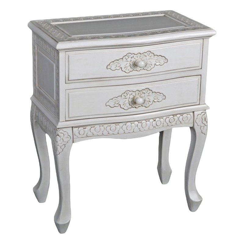 Home Square 2 Drawer End Table in Antique White Finish - Set of 2
