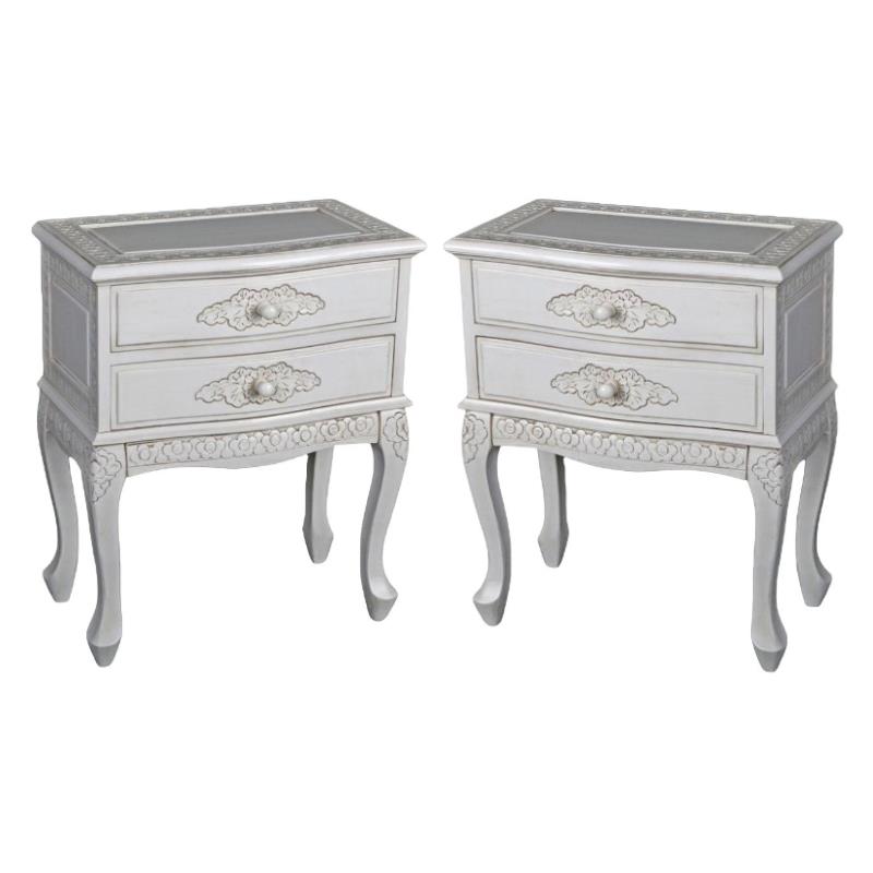Home Square 2 Drawer End Table in Antique White Finish - Set of 2