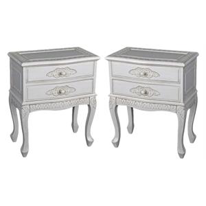 Home Square 2 Drawer End Table in Antique White Finish - Set of 2