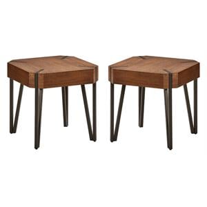 Home Square Hexagon Wood End Table in Canyon Oak Finish - Set of 2