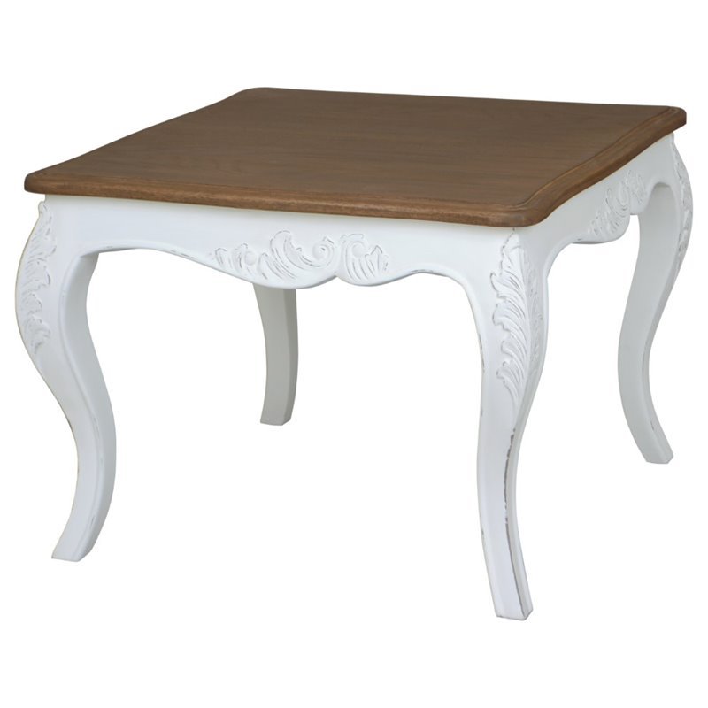 Home Square Square End Table in Antique White Finish - Set of 2