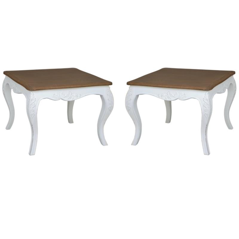 Home Square Square End Table in Antique White Finish - Set of 2