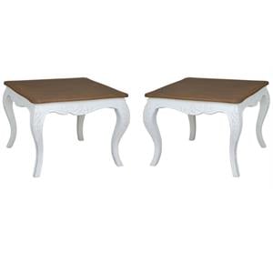 Home Square Square End Table in Antique White Finish - Set of 2