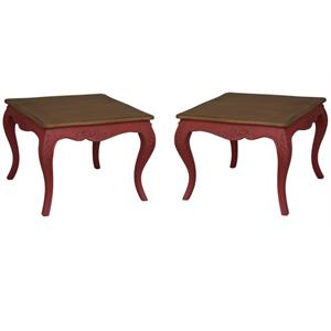 Home Square Square End Table in Antique Red Finish - Set of 2