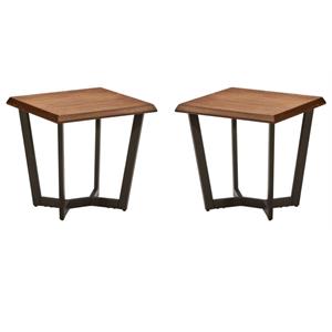 Home Square Steel Frame and Wood End Table in Canyon Oak - Set of 2