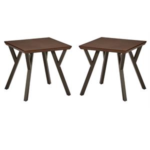 Home Square Steel Frame and Wood End Table in Sonoma Oak - Set of 2