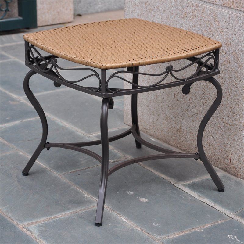 Home Square Patio Side Table in Honey Pecan Finish - Set of 2