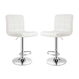 Home Square 46&quot PU Leather and Steel Armless Bar Stool in White - Set of 2
