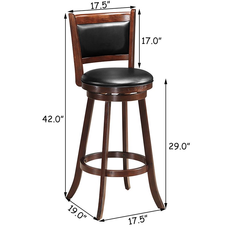 Home Square 29'' Rubber Wood and PVC Bar Height Stool in Espresso - Set of 2