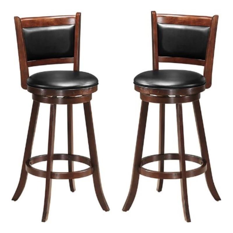 Home Square 29'' Rubber Wood and PVC Bar Height Stool in Espresso - Set of 2