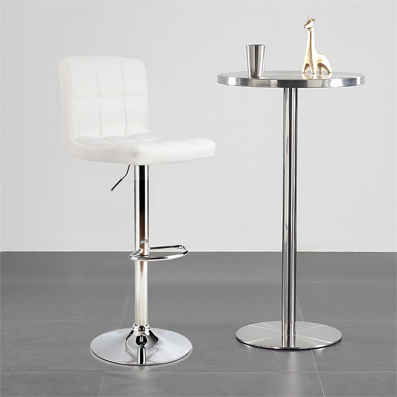 Home Square Contemporary Metal Swivel Armless Bar Stool in White - Set of 2