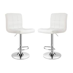 Home Square Contemporary Metal Swivel Armless Bar Stool in White - Set of 2