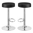 Home Square Round Leather & Steel Bar Stool with Footrest in Black - Set of 2