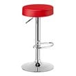 Home Square Round Leather & Steel Bar Stool with Footrest in Red - Set of 2