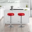Home Square Round Leather & Steel Bar Stool with Footrest in Red - Set of 2