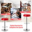 Home Square Round Leather & Steel Bar Stool with Footrest in Red - Set of 2