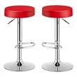 Home Square Round Leather & Steel Bar Stool with Footrest in Red - Set of 2