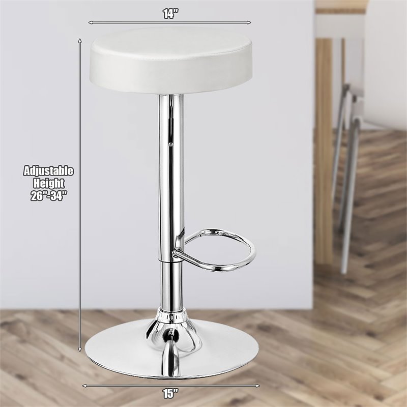 Home Square Round Leather & Steel Bar Stool with Footrest in White - Set of 2