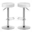 Home Square Round Leather & Steel Bar Stool with Footrest in White - Set of 2