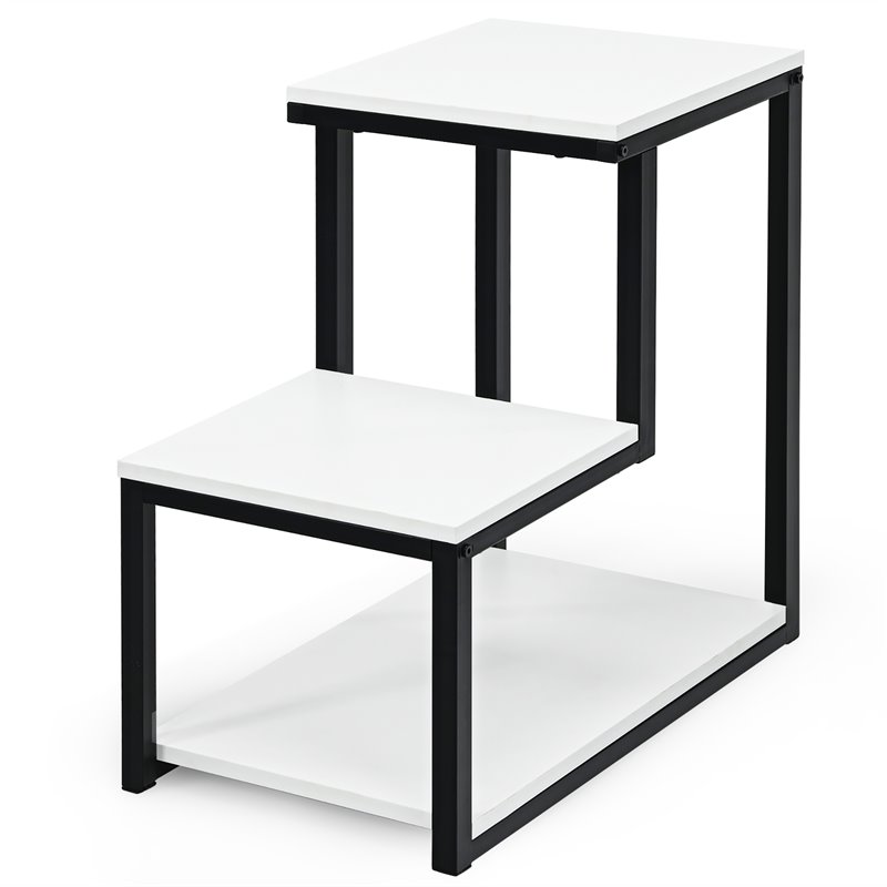 Home Square 3-Tier Steel End Table with Storage Shelf in White - Set of 2