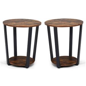 Home Square Wood End Table with Storage Shelf in Brown & Black - Set of 2