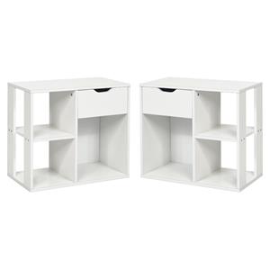 Home Square Contemporary Particle Board Side Table in White - Set of 2