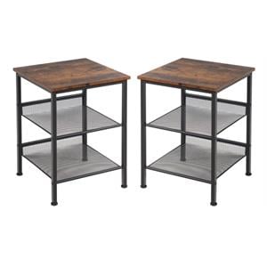 Home Square 3-Tier End Side Table with 2 Adjustable Shelves in Brown - Set of 2