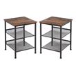 Home Square 3-Tier End Side Table with 2 Adjustable Shelves in Brown - Set of 2