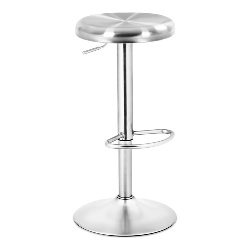 Home Square Brushed Steel Swivel Bar Stool with Round Top in Silver - Set of 3
