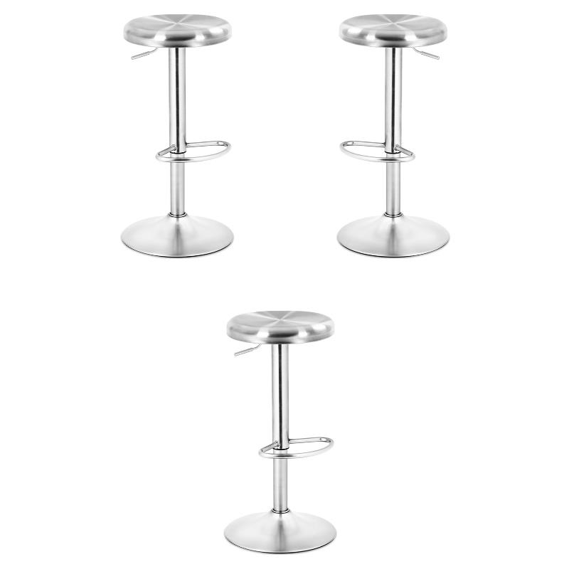 Home Square Brushed Steel Swivel Bar Stool with Round Top in Silver - Set of 3