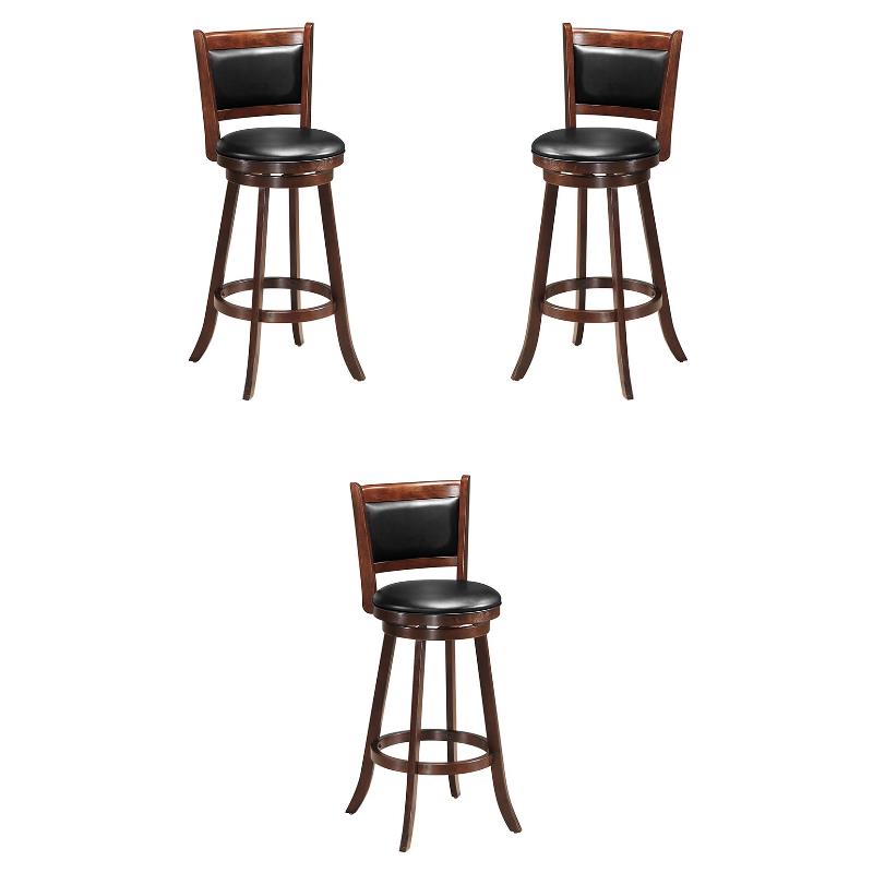 Home Square 29'' Rubber Wood and PVC Bar Height Stool in Espresso - Set of 3