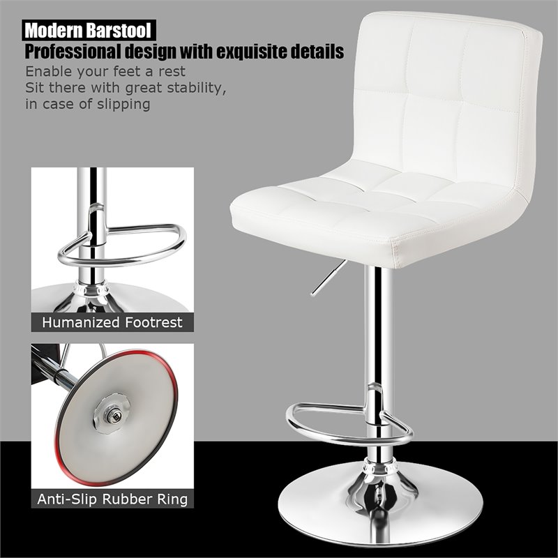 Home Square Contemporary Metal Swivel Armless Bar Stool in White - Set of 3