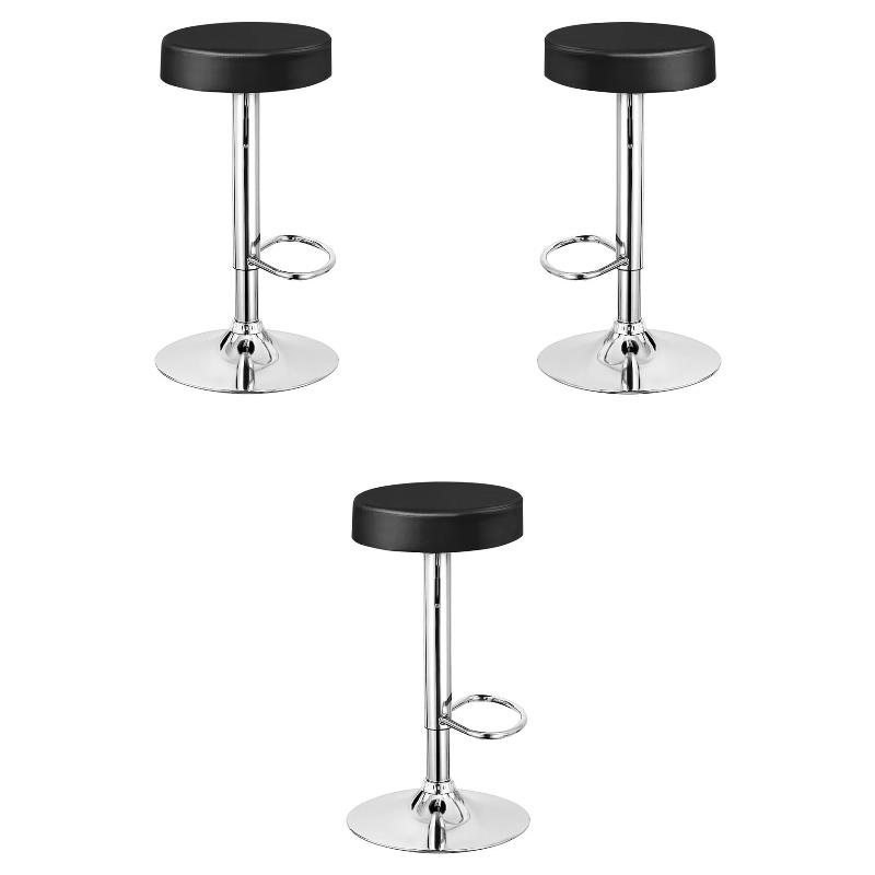 Home Square Round Leather & Steel Bar Stool with Footrest in Black - Set of 3