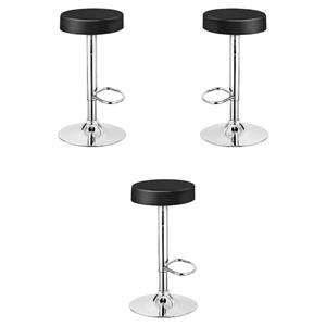 Home Square Round Leather & Steel Bar Stool with Footrest in Black - Set of 3
