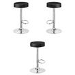 Home Square Round Leather & Steel Bar Stool with Footrest in Black - Set of 3